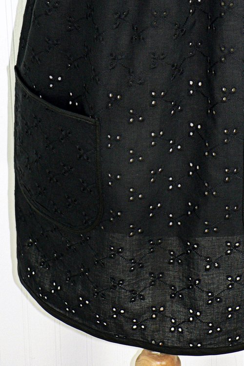 Black Eyelet Pinafore Apron with no ties, relaxed fit smock with pockets, XS - 5X made to order, lightweight and airy cover-up