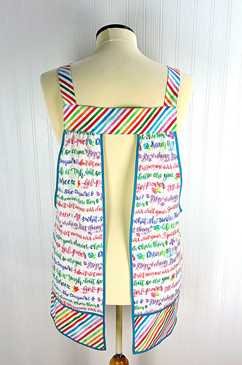Girl Power Pinafore with no ties, relaxed fit smock with pockets, rainbow script words of empowerment, XS to 5X made after order