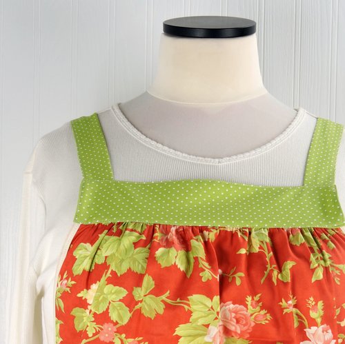 Scarlet & Sage Roses (in SCARLET colorway) Pinafore Apron with no ties, relaxed fit smock with pockets, made to order XS - 5X