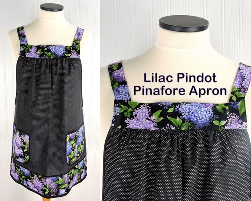 SHIPS FAST ~ Lilac Pindot Pinafore Apron with no ties, relaxed fit smock with pockets, spring floral apron fits L/XL/2X, ready to ship