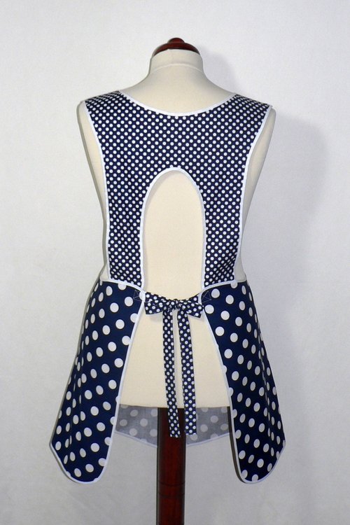 Navy Blue Polka Dot Retro 50s Smock, relaxed fit H-back apron (no ties at neck) XS to 4X made to order w/ pocket options