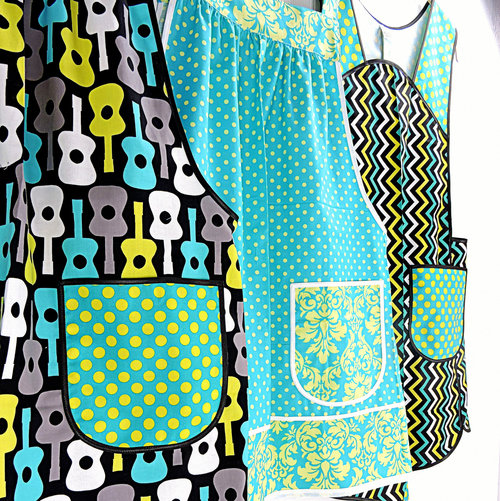 SHIPS FAST~ Pinafore Apron with no ties (Dandy Damask and Polka Dots in Lagoon) relaxed fit smock with pockets, standard size fits L/XL/2X
