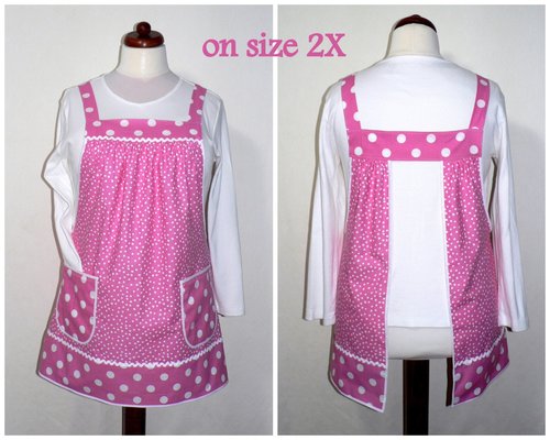 XS- 5X Pink Polka Dot Pinafore with no ties, relaxed fit smock with pockets, retro hostess apron handmade after order