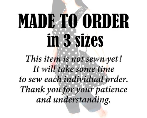 Red & White Scrapbuster Pinafore, relaxed fit smock with pockets, comfortable (doesn't touch neck) made to order XS to 5X plus size