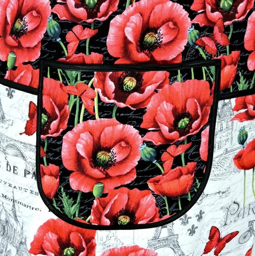 Paris Toile with Poppies Scrapbuster Pinafore Apron with no ties, relaxed fit smock with pockets, ready to ship fits L/XL/2X, SHIPS FAST