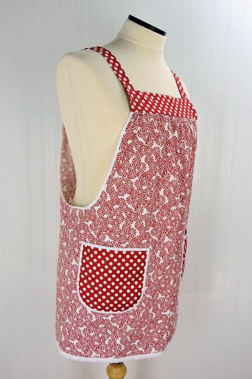 Starlight Mints Christmas Pinafore with no ties, relaxed fit smock with pockets, OOAK Xmas Apron, ready to ship fits L/XL/2X