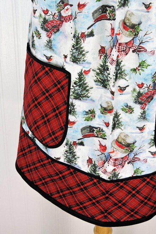Christmas Snowman Pinafore with no ties, relaxed fit smock with pockets, Lovely Xmas Hostess Apron, made to order XS to 5X plus size