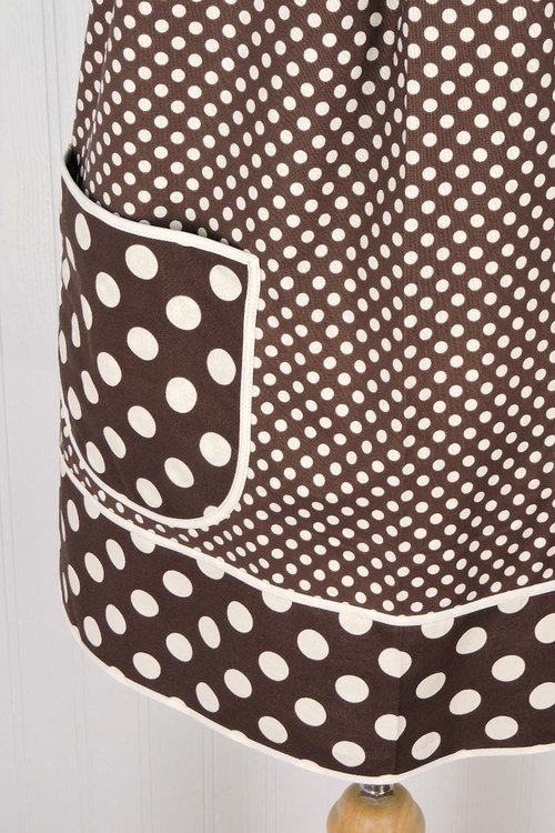 Brown & Cream Dot Pinafore with no ties, relaxed fit smock with pockets, lovely hostess apron, ready to ship fits L/XL/2X