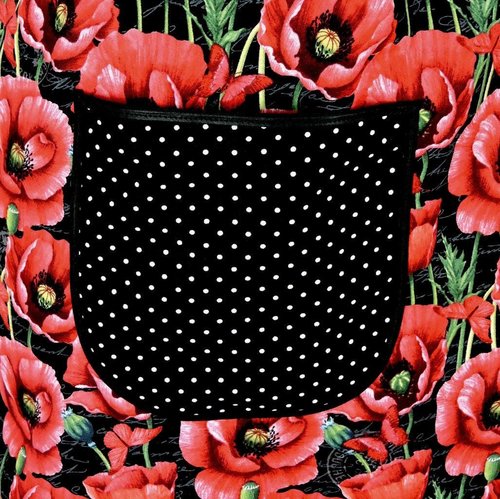 Red Poppies on Black Pinafore Apron with no ties, loose-fitting smock with pockets, pretty hostess apron, ready to ship fits L/XL/2X