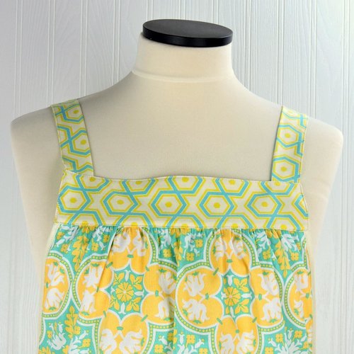 Notting Hill Historic Tile Pinafore Apron with no ties, relaxed fit smock with pockets fits L/XL/2X, Ready to Ship