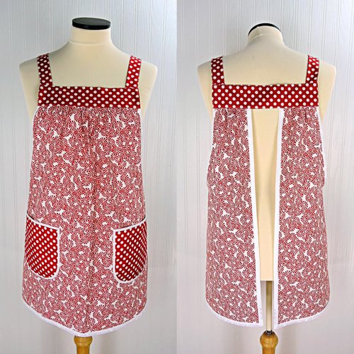 Starlight Mints Christmas Pinafore with no ties, relaxed fit smock with pockets, OOAK Xmas Apron, ready to ship fits L/XL/2X