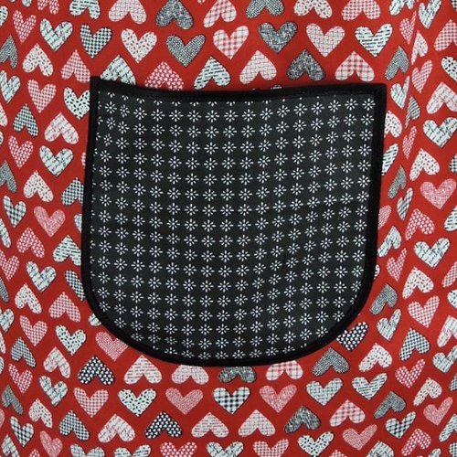 Red Flirt Hearts Valentine Pinafore with no ties, relaxed fit smock with pockets, standard size L/XL/2X, SHIPS FAST