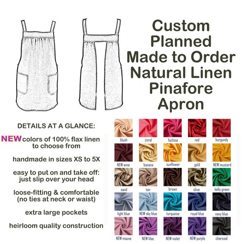 XS - 5X Natural LINEN Pinafore Apron with no ties (straps go straight over shoulders) Washed Linen Relaxed Fit Smock with pockets NEW colors