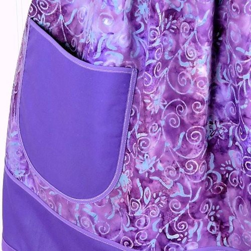 Purple BATIK Pinafore with no ties (straps go straight over the shoulders) relaxed fit smock apron with pockets fits 3X - 5X, ready to ship