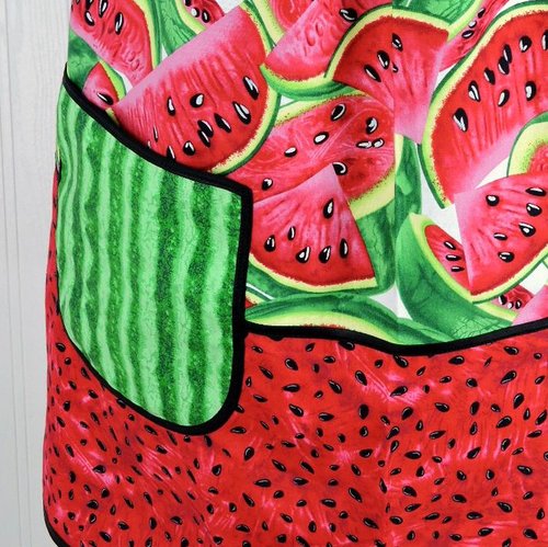 Summer Watermelon Pinafore with no tie (straps go straight over shoulder) relaxed fit smock with pockets, made to order from XS to 5X