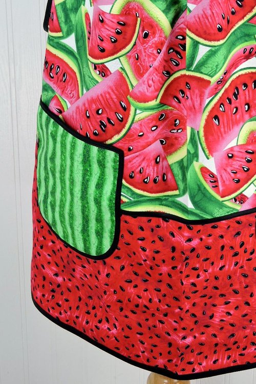 Summer Watermelon Pinafore with no tie (straps go straight over shoulder) relaxed fit smock with pockets, made to order from XS to 5X