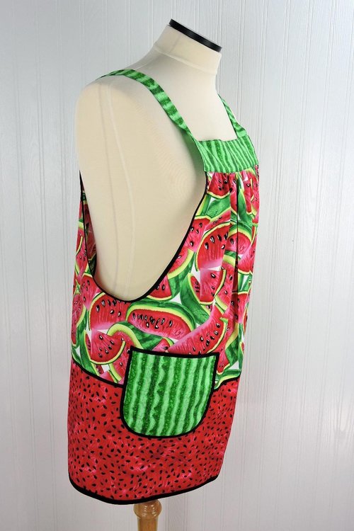 Summer Watermelon Pinafore with no tie (straps go straight over shoulder) relaxed fit smock with pockets, made to order from XS to 5X