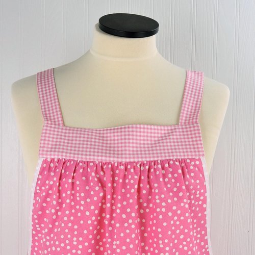 Pink Polka Dot Scrapbuster Pinafore, relaxed fit smock with pockets, comfortable (doesn't touch neck) Standard Size (fits L/XL/2X) ships now