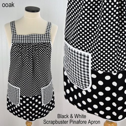 Black & White Scrapbuster Pinafore, relaxed fit smock with pockets, comfortable (doesn't touch neck) Standard Size (fits L/XL/2X) ships now