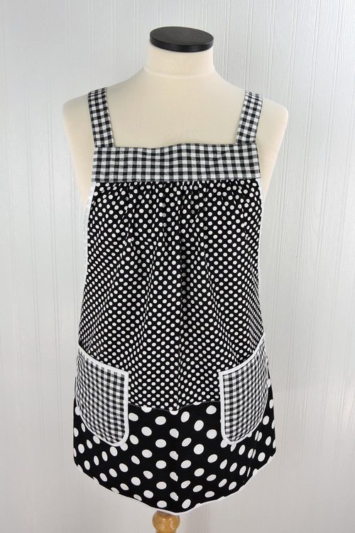 Black & White Scrapbuster Pinafore, relaxed fit smock with pockets, comfortable (doesn't touch neck) Standard Size (fits L/XL/2X) ships now