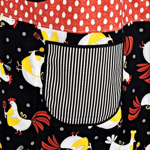 Chicken & Eggs Scrapbuster Pinafore Apron with no ties, relaxed fit smock apron with pockets, OOAK standard size fits L/XL/2X, ready to ship