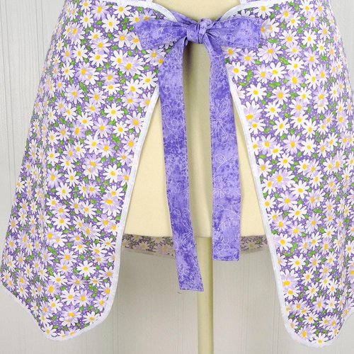 Retro 50s Smock (Daisies on Purple Pin-dots) hostess apron, H-back style doesn't touch the neck, handmade after order XS to 5X Plus Size