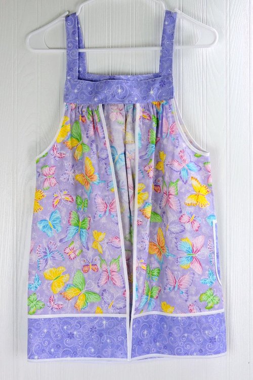 Glitzy Butterflies Children's Pinafore with no ties (straps go straight over the shoulders) relaxed fit smock with pockets, choose colors!