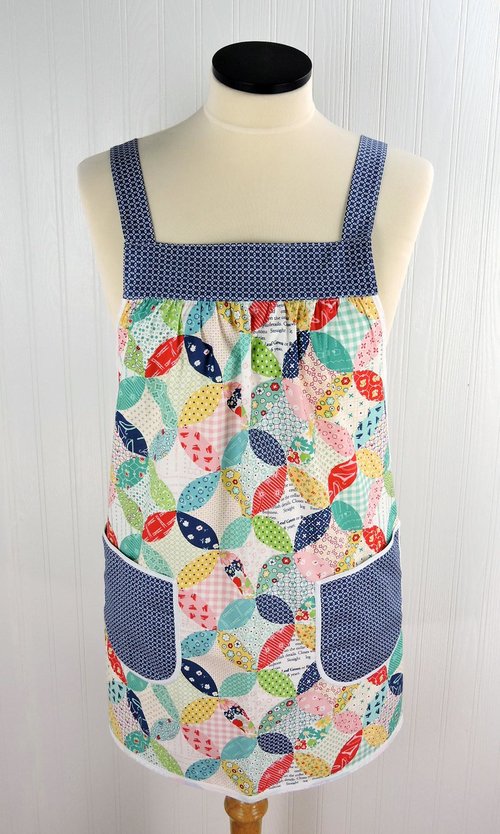 Vintage Happy Pinafore with no ties (straps go straight over shoulders) relaxed fit smock with pockets, fits L/XL/2X, Ready to Ship