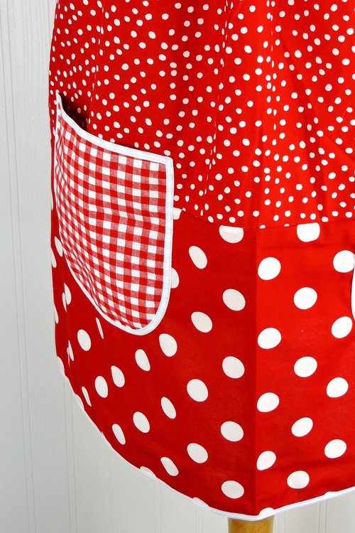 Red & White Scrapbuster Pinafore, relaxed fit smock with pockets, comfortable (doesn't touch neck), ready to ship, fits L/XL/2X