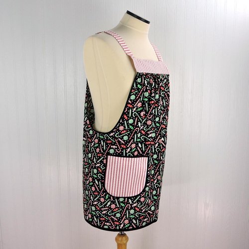 Peppermint Christmas Pinafore with no tie (straps go straight over shoulders) relaxed fit smock with pockets, made to order XS- 5X plus size