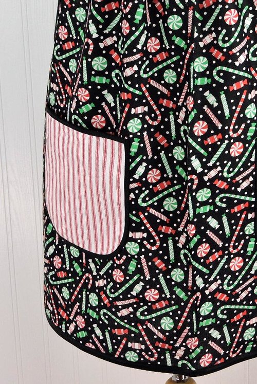 Peppermint Christmas Pinafore with no tie (straps go straight over shoulders) relaxed fit smock with pockets, made to order XS- 5X plus size