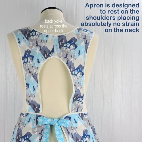 Winter Towne 50s Smock Apron with kangaroo pocket, relaxed fit with no neck ties (H-back apron) fits sizes large or X-large, ready to ship