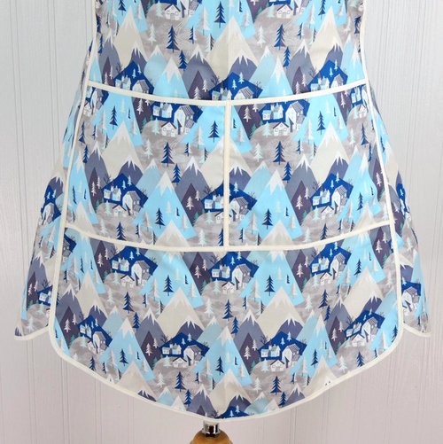 Winter Towne 50s Smock Apron with kangaroo pocket, relaxed fit with no neck ties (H-back apron) fits sizes large or X-large, ready to ship