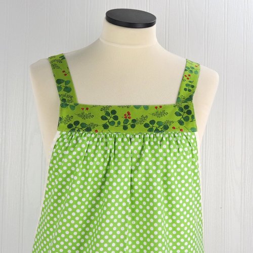 Winterly Dot Pinafore Apron with no ties (straps go straight over the shoulders) relaxed fit smock with pockets, fits L/XL/2X ready to ship