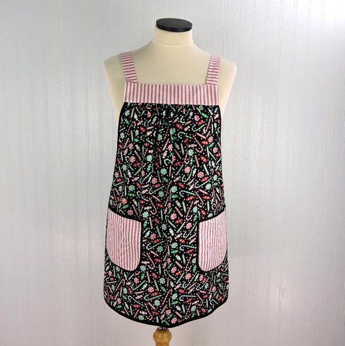 Peppermint Christmas Pinafore with no tie (straps go straight over shoulders) relaxed fit smock with pockets, made to order XS- 5X plus size