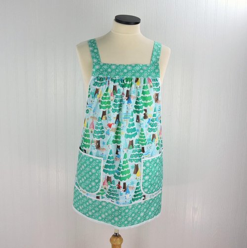 XS - 5X Gnome Wonderland Pinafore with no ties (straps go straight over the shoulders) relaxed fit smock with pockets, handmade to order