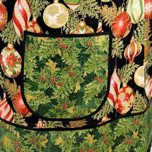 XS- 5X Holiday Flourish Ornaments Pinafore with no ties (straps go straight over the shoulders) relaxed fit smock with pockets made to order