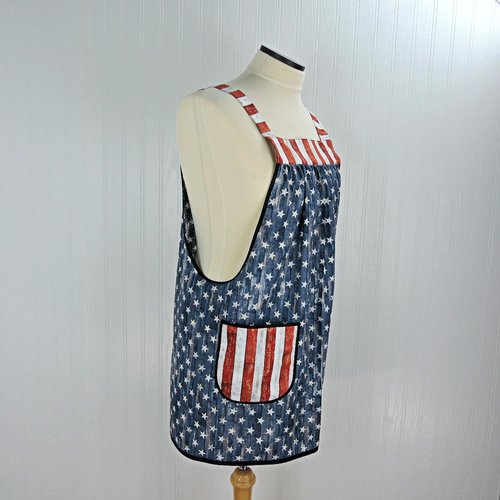 Stars and Stripes Scrapbuster Pinafore with no ties (straps go straight over the shoulders) patriotic flag smock apron with pockets, XS - 5X