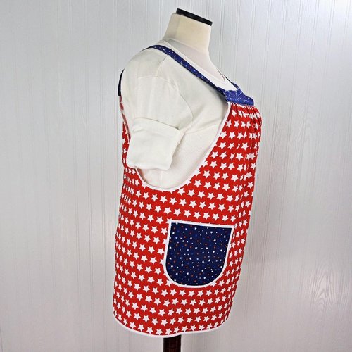 Independence Stars Pinafore with no ties (straps go straight over the shoulders) relaxed fit smock with pockets fits L/XL/2X, ready to ship