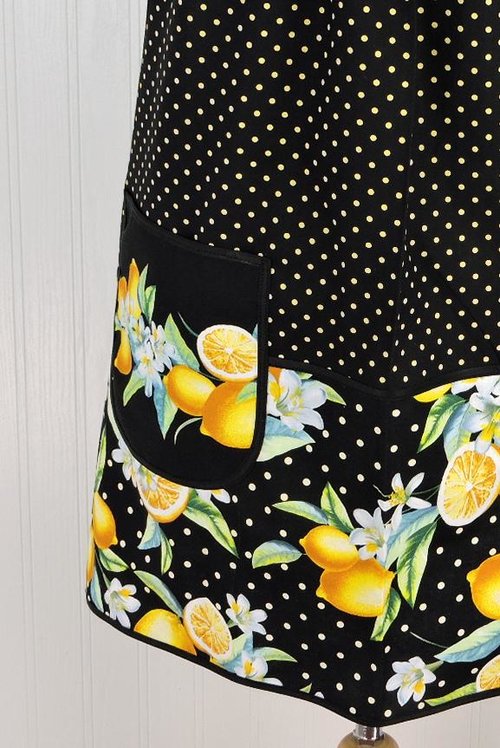 Lemon Fresh Scrapbuster Pinafore Apron with no ties (straps go straight over the shoulders) relaxed fit smock fits L/XL/2X, ready to ship