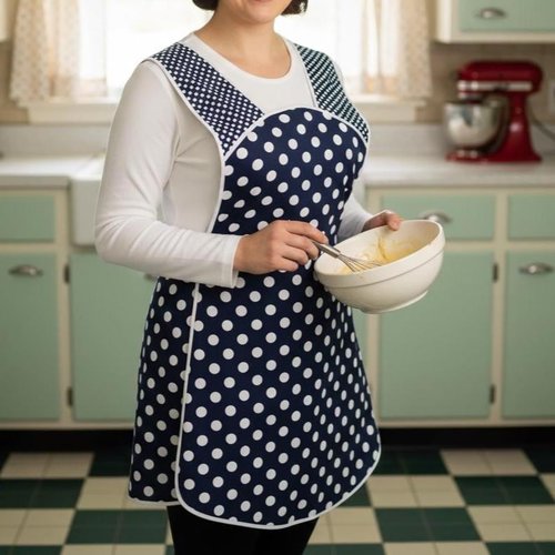 Navy Blue Polka Dot Retro 50s Smock, relaxed fit H-back apron (no ties at neck) XS to 4X made to order w/ pocket options choose your details