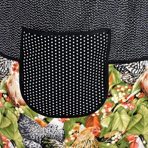 Roosters SCRAPBUSTER Pinafore Apron with no ties, relaxed fit smock with pockets, farmhouse kitchen apron, ready to ship, fits L/XL/2X