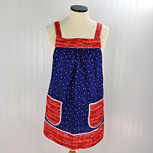 We the People Scrapbuster Pinafore with no ties (straps go straight over the shoulders) 4th of July smock apron, ready to ship, fits L/XL/2X