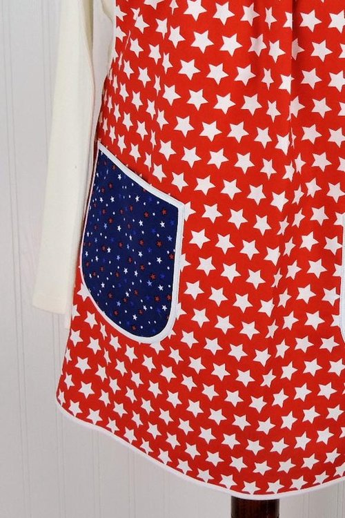 Independence Stars Pinafore with no ties (straps go straight over the shoulders) relaxed fit smock with pockets fits L/XL/2X, ready to ship