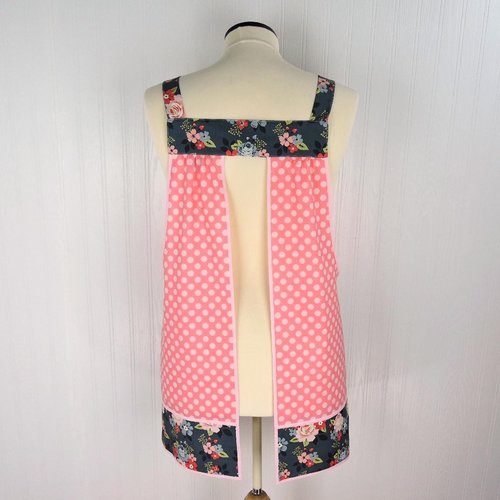 Vintage Polka Dot Charm Pinafore with no ties (straps go straight over the shoulders) relaxed fit smock with pockets L/XL/2X, SHIPS FAST