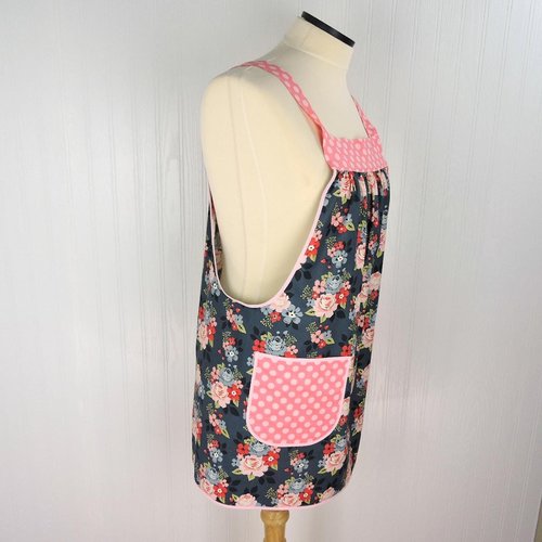 Vintage Charm Pinafore with no ties (straps go straight over the shoulders) relaxed fit smock apron with pockets L/XL/2X, ready to ship