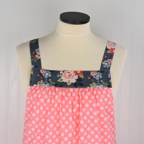Vintage Polka Dot Charm Pinafore with no ties (straps go straight over the shoulders) relaxed fit smock with pockets L/XL/2X, SHIPS FAST