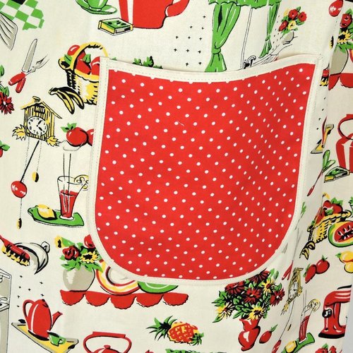 LAST 50s Kitchen Pinafore Apron with no ties (straps go straight over shoulders) relaxed fit smock apron with pockets, ready to ship L/XL/2X