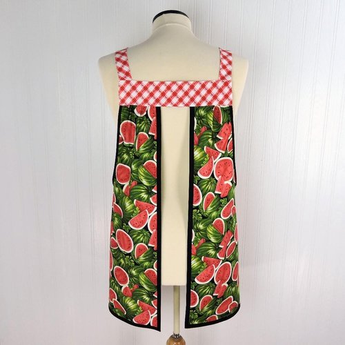 Watermelon Picnic Pinafore with no tie (straps go straight over shoulder) relaxed fit smock with pockets, retro farmhouse apron fits L/XL/2X