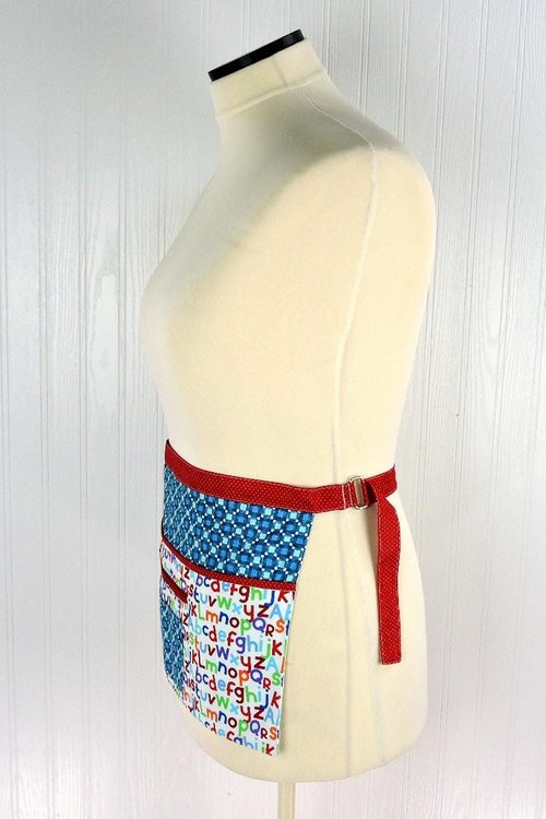 Geometric Alphabet Multi-Pocket Apron with zipper money pocket for teachers, waitresses, daycare, librarians, 2 sizes made-to-order